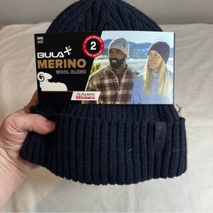 New merino wool blend polartec beanie set of 2 tan navy